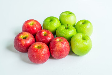 Fresh green and red apple raw fruit isolated on white background. Concept for healthy organic fresh. copy space text