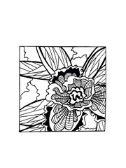 stylization of a flower in a square shape black and white image