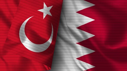 Bahrain and Turkey Realistic Flag – Fabric Texture 3D Illustration