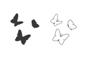 Black butterfly icon set, isolated on a white. Vector