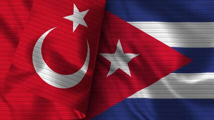 Cuba and Turkey Realistic Flag – Fabric Texture 3D Illustration