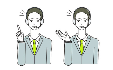 カスタマーセンターで働く男性のイラスト