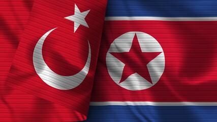 North Korea and Turkey Realistic Flag – Fabric Texture 3D Illustration