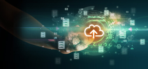 touching with soft gesture multimedia screen with future technology concept