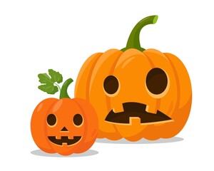 Two Orange Halloween Pumpkin faces for Autumn design
