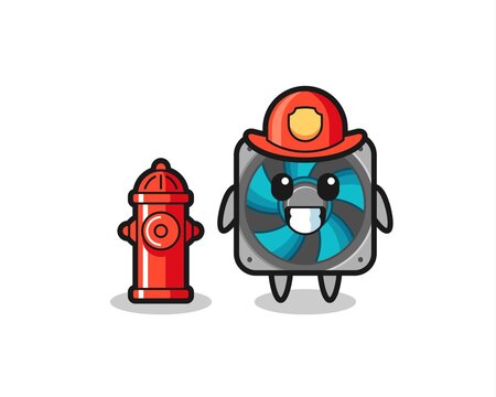 Mascot character of computer fan as a firefighter