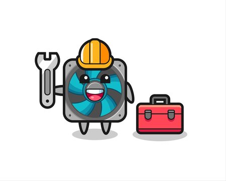 Mascot cartoon of computer fan as a mechanic