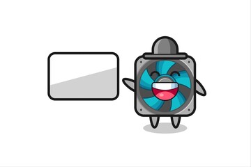 computer fan cartoon illustration doing a presentation