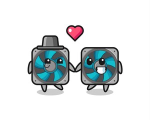computer fan cartoon character couple with fall in love gesture