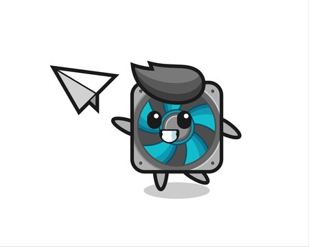 computer fan cartoon character throwing paper airplane