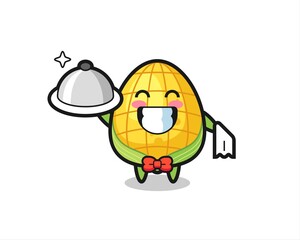 Character mascot of corn as a waiters