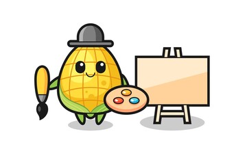 Illustration of corn mascot as a painter