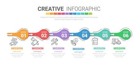 Infographic template with numbers 6 option can be used for workflow layout, diagram, number step up options.