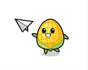 corn cartoon character throwing paper airplane