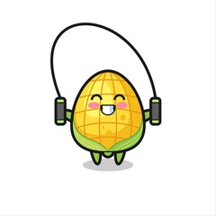 corn character cartoon with skipping rope