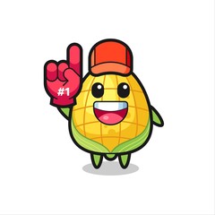 corn illustration cartoon with number 1 fans glove