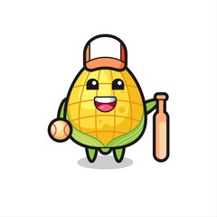 Cartoon character of corn as a baseball player