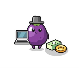 Mascot Illustration of eggplant as a hacker