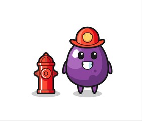 Mascot character of eggplant as a firefighter