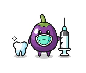 Mascot character of eggplant as a dentist