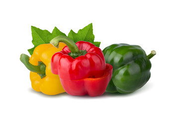 Red sweet pepper Green sweet pepper and Yellow sweet pepper isolated on white background