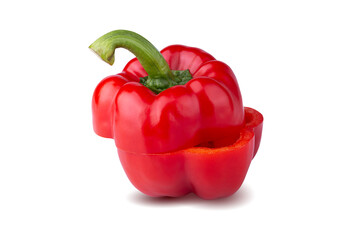 Fresh whole and sliced Red sweet pepper isolated on white background