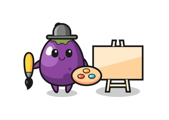 Illustration of eggplant mascot as a painter
