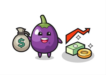 eggplant illustration cartoon holding money sack