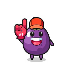 eggplant illustration cartoon with number 1 fans glove