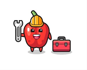 Mascot cartoon of red bell pepper as a mechanic