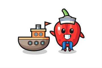 Character mascot of red bell pepper as a sailor man