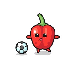 Illustration of red bell pepper cartoon is playing soccer
