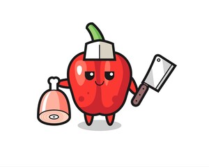 Illustration of red bell pepper character as a butcher