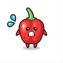 red bell pepper mascot character with afraid gesture