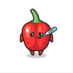 red bell pepper mascot character with fever condition