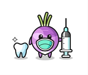 Mascot character of turnip as a dentist