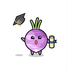 Illustration of turnip cartoon throwing the hat at graduation
