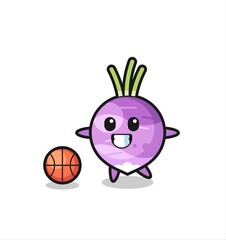 Illustration of turnip cartoon is playing basketball
