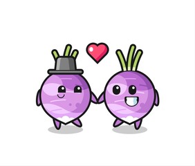 turnip cartoon character couple with fall in love gesture