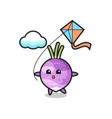 turnip mascot illustration is playing kite