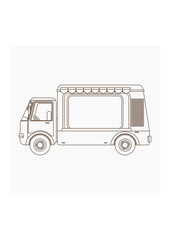 Editable Isolated Outline Style Side View Mobile Food Truck Vector Illustration for Artwork Element of Vehicle or Food and Drink Business Related Design