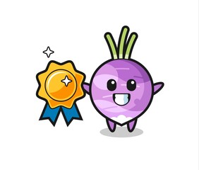 turnip mascot illustration holding a golden badge