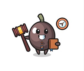 Mascot cartoon of black olive as a judge