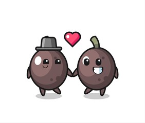black olive cartoon character couple with fall in love gesture