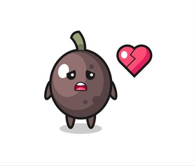black olive cartoon illustration is broken heart