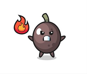 black olive character cartoon with angry gesture