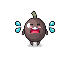 black olive cartoon illustration with crying gesture