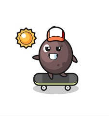 black olive character illustration ride a skateboard