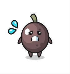 black olive mascot character with afraid gesture