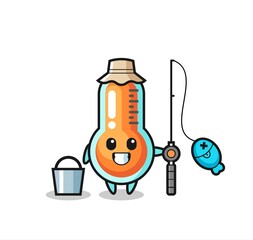 Mascot character of thermometer as a fisherman